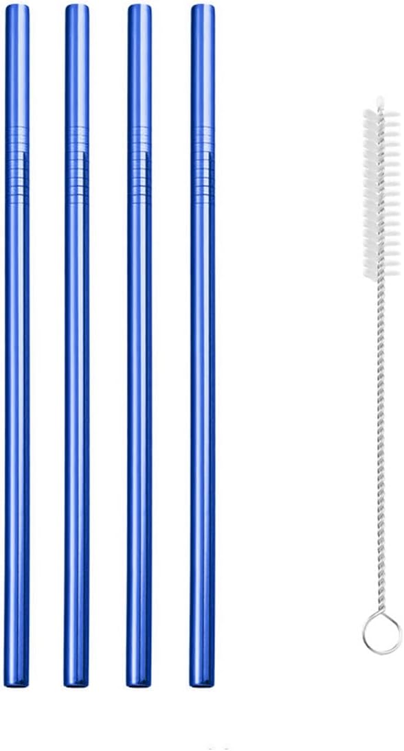 Reusable Metal Straws,10.5" Stainless Steel Straws,Easy to Use(4 PCS,blue)