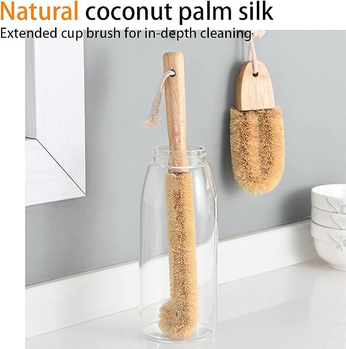 ECO Friendly Kitchen Cleaning Set, Wood & Bamboo Brushes for Dishes, Pots, Pans & Vegetables