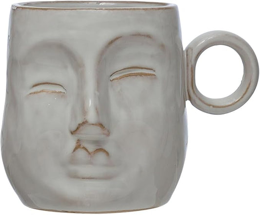 Bloomingville Stoneware Face Mug, Reactive Glaze, Cream Color