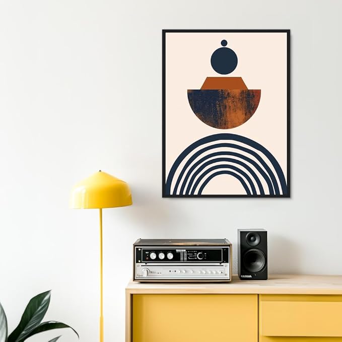 Moonow7 Boho Geometric Wall Art Prints, Abstract Poster in Earthy Terracotta and Deep Blue for Living Room, Bedroom, Entryway, and Kitchen, Modern Home Decor, Unframed Size 12x18 / 30x45 cm
