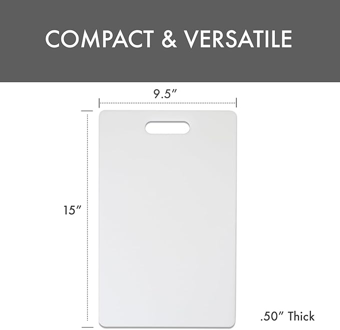 Dexas NSF Polysafe Cutting Board with Handle, 9.5 x 15 Inches, Reversible Non-Slip Kitchen Cutting Board, White