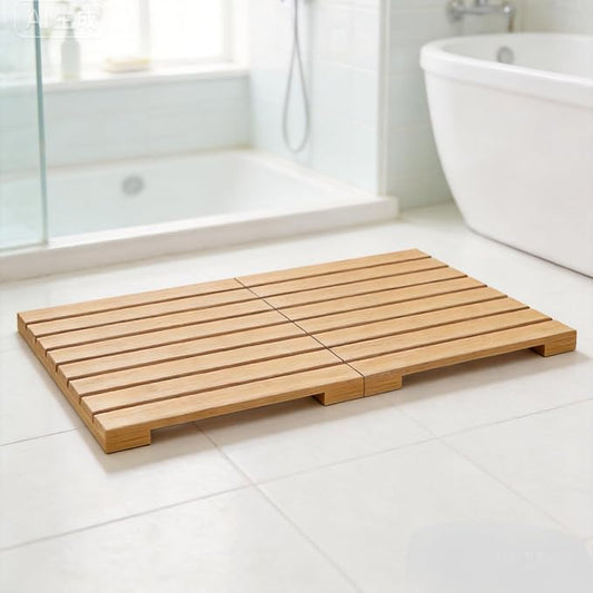 Bamboo Bath Mat for Bathroom Waterproof Foldable Shower Mat Non-Slip Quick Dry Bath Rug Heavy Duty Floor Mat for Shower Tub,Wood,L23.5''×W15.6''×H2''