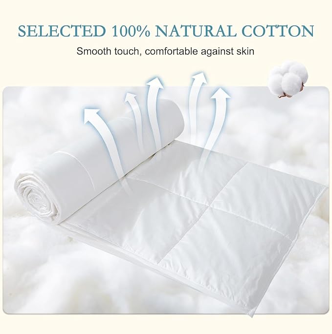 YOUR MOON Summer Lightweight Wool Comforter Twin Size- Breathable & Thin Duvet Insert for Hot Sleepers, 100% Australian Wool Filling 100GSM with Pure Cotton Shell (White)