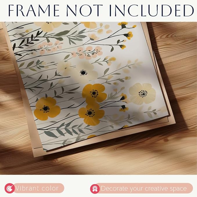 (Unframed) (20x16 Inch) Matte Wall Art Print Of Minimalist cut-out style of Wildflowers in arranged in an organic flow within a bordered canvas - Eco-Friendly Poster, Custom Decor for Home, Office, B