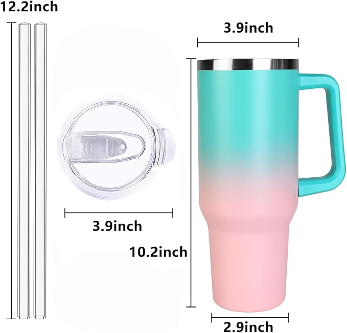 SYACOT 40 oz Tumbler with Handle and Straw Stainless Steel Insulated Tumbler Leak Proof Lid and Straw Lid Reusable Travel Mug Coffee Mug Cup Dishwasher Safe Keep Drinks Cold and Hot (Bubble Gum)
