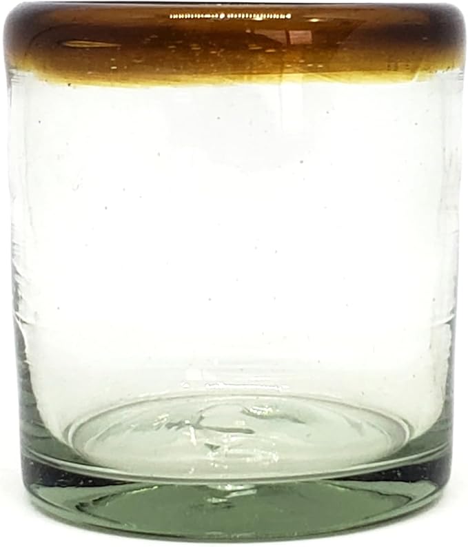 Amber Rim 8 oz DOF Rock Glasses (set of 6), Recycled Glass, Lead-free, Toxin-Free (DOF Rocks)