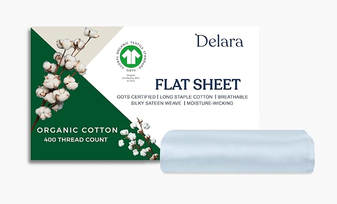 GOTS Certified 100% Organic Cotton Flat Sheet, 400TC Long Staple Cotton, Ultra Soft, Silky, Moisture-Wicking, Smooth & Breathable, Best Sheets for Hot Sleepers