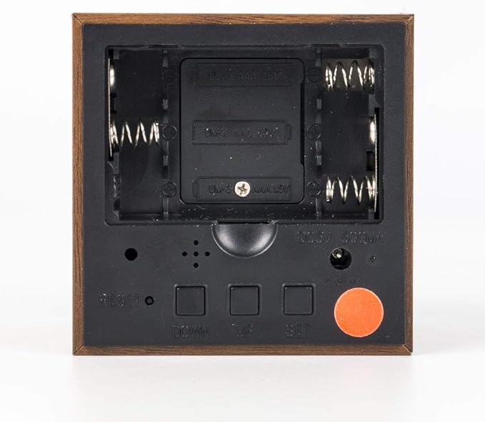 Wooden Alarm Clock - Mini Cube LED Digital Clock with Time/Date/Temperature Display, 3 Levels Brightness and Voice Control Great for Home Office Travel - AC10Brown_Red