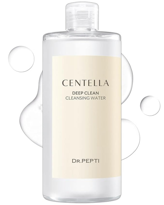 dr.pepti Centella Micellar Cleansing Water – Tear-Free Face & Eye Makeup Remover for Sensitive Dry Skin – Low pH, No-Rinse Formula with 6 Peptides, LHA & Apple Amino Acids, 13.5 fl oz