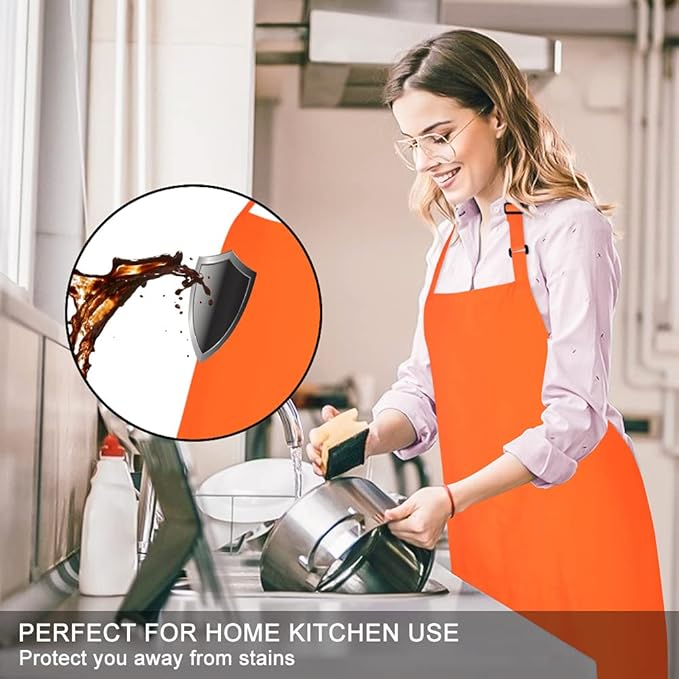 Jubatus 2 Pack 100% Cotton Aprons with 2 Pockets Cooking Chef Kitchen Adjustable Bib Apron for Women Men, Orange