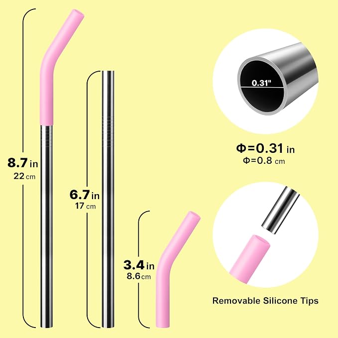 6.7" Replacement Straw Fit for 6 oz, 8 oz, 10 oz, 12 oz Tumbler-4-Pack Tumbler Straws Short Stainless Steel Straws with Silicone Tips, BPA Free