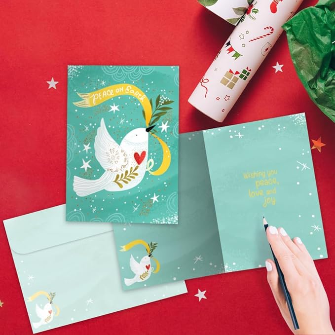 Tree-Free Greetings Holiday Card with Matching Envelope, Eco Friendly, Made in USA, 100% Recycled Paper, 5 x 7, Peace Dove (GO65738)