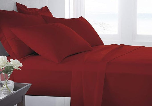 Organic Cotton Bed Sheets Set - 400TC Queen Size Ultra Burgundy - 4 Piece Bedding - 100% GOTS Certified, Soft Silky Shiny, Luxury Finish Bedsheets - Fits 15" Deep Pocket Mattress