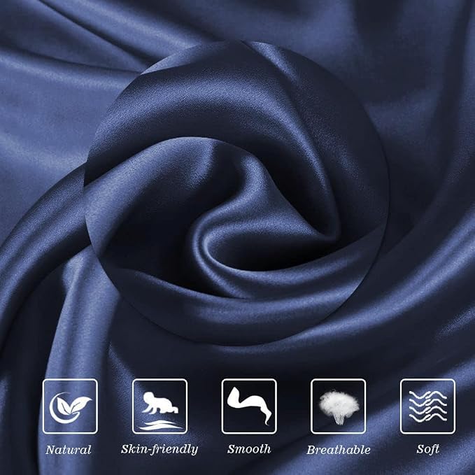 Ravmix Silk Pillow Cases with Zipper, 21momme Mulberry Silk Pillowcase for Hair Skin Health, Soft Smooth Breathable Cool Pillow Cover for Beauty Sleep with Gift Box 1PC(Standard 20"x26", Navy Blue)