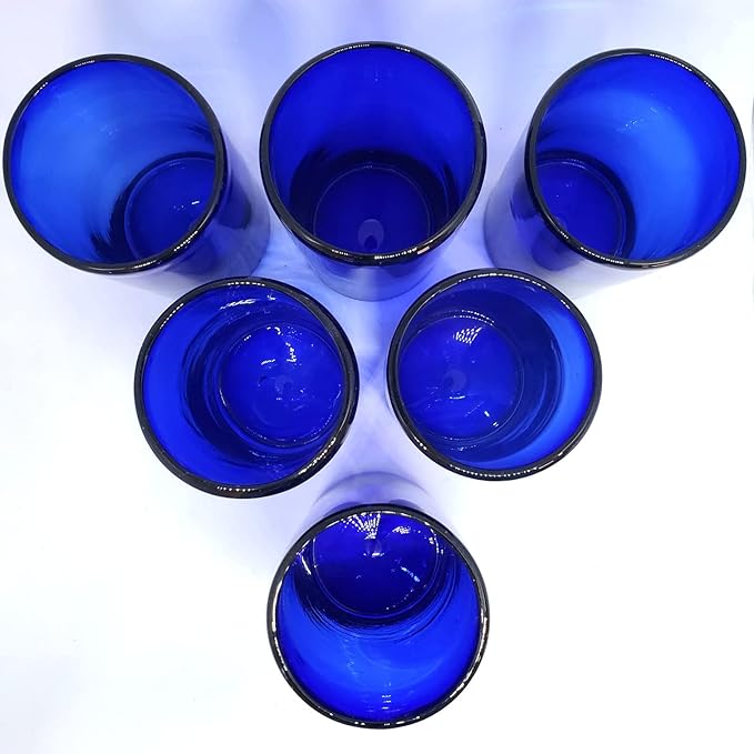 Solid Cobalt Blue 14 oz Drinking Glasses (set of 6), Recycled Glass, Lead-free, Toxin-Free (14oz Drinking)