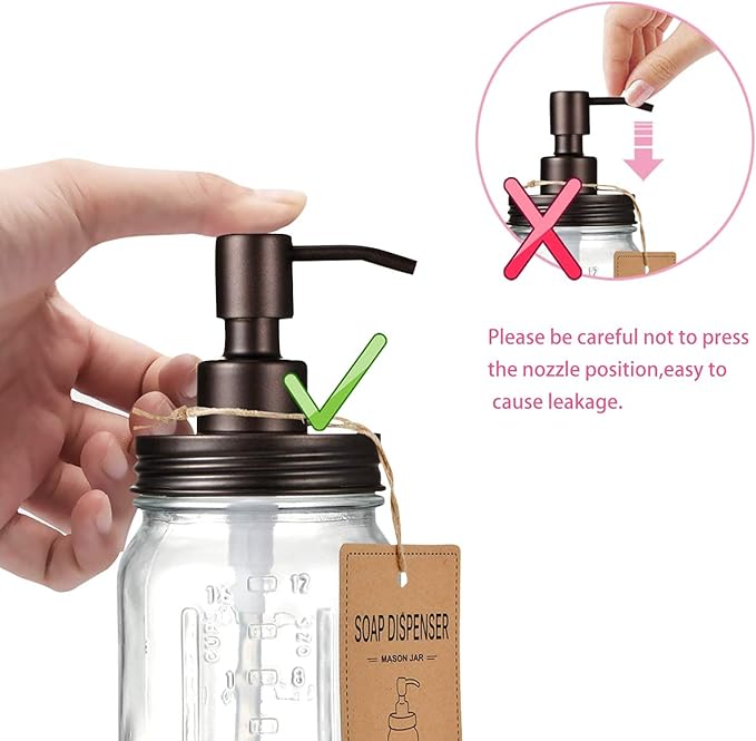 Amolliar Mason Jar Liquid Soap Dispenser, 16OZ Stainless Steel Pump Lid & Waterproof Stickers, Refillable Hand Soap, Dish Soap Dispenser for Kitchen, Bathroom Accessories Set, Farmhouse Decor, Bronze