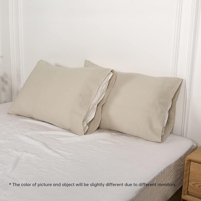 Simple&Opulence Linen Cotton Blend Pillowcases, King Size 20"x40", Flax Color, 2 Pack