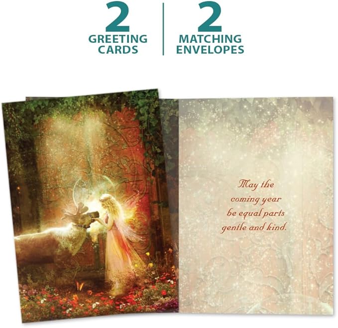 Tree-Free Greetings - Winter Solstice Greeting Cards - Artful Designs - 2 Cards + Matching Envelopes - Made in USA - 100% Recycled Paper - 5"x7" - Gentle Kindness (GT64280)