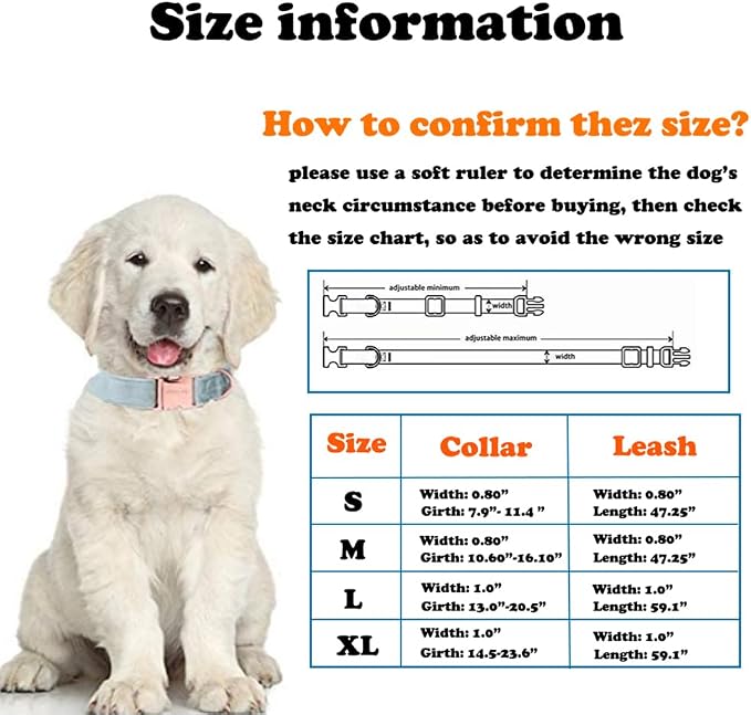 Love Dream Velvet Dog Collar and Leash Set, Soft & Comfy Adjustable Dog Leash and Collar with Heavy Duty Metal Buckle for Small Medium Large Dogs Training & Walking (XLarge, Light Purple)