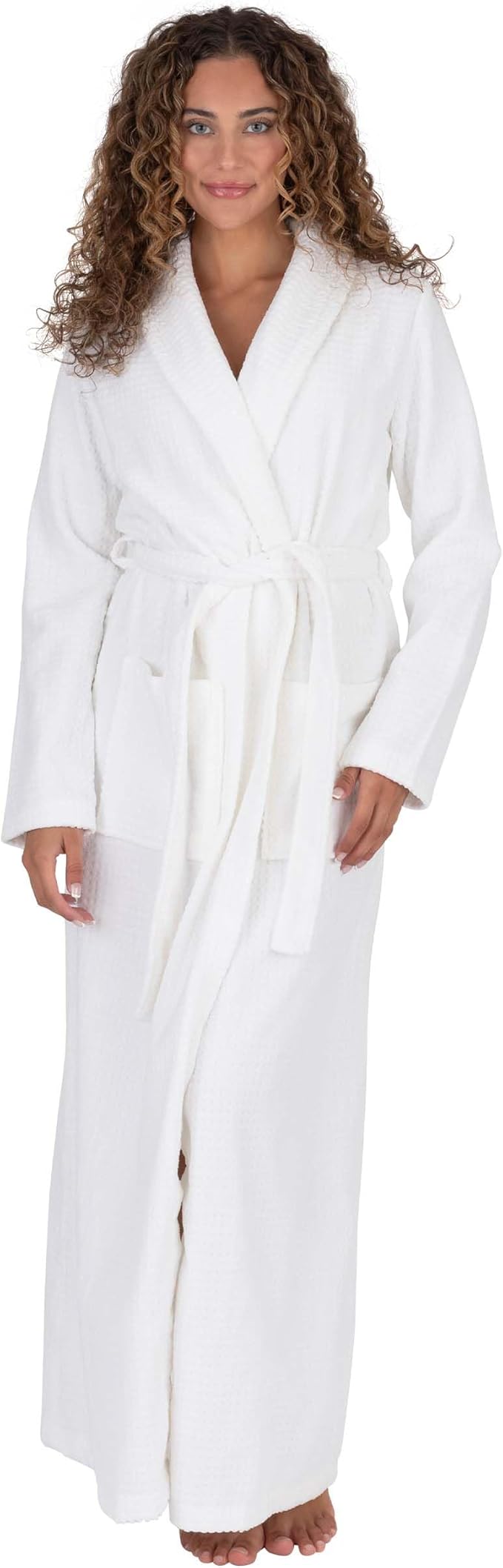 Be Relax Bathrobe for Women - Full Length Terry Cotton Robe with Shawl Collar and Hood, Warm and Cozy Robe with Belt & Pocket