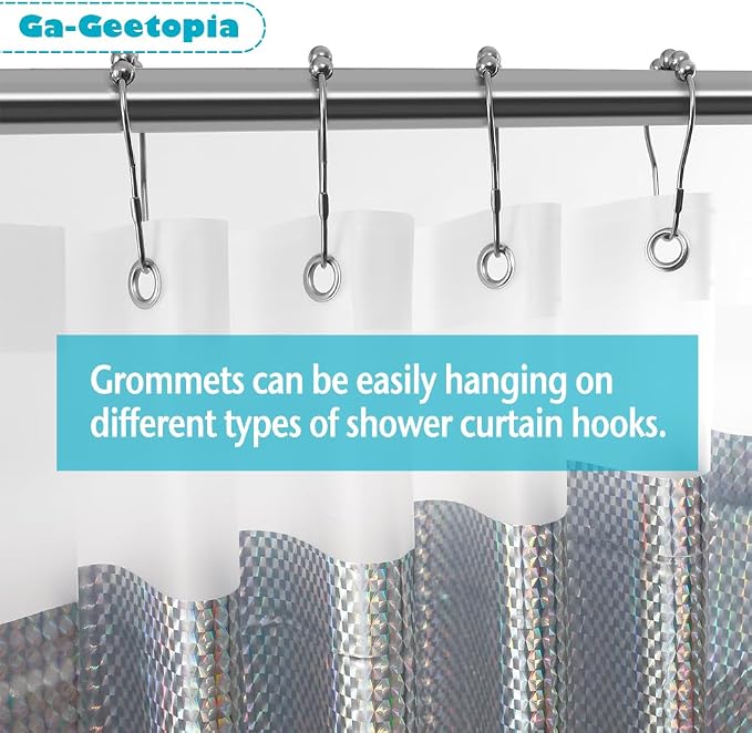 Ga-Geetopia Holographic 3D EVA Shower Curtain Liner Ice Cube, 72x72 Medium Weight Clear Plastic Bathroom Shower Curtain with Rustproof Metal Grommets for Shower Stall, Bathtubs
