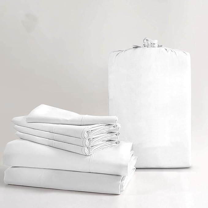 100% Real Certified Organic Cotton Bedsheet Set, Cal-King Size 6 Piece 800-Thread-Count Sheet Set, [1 Fitted + 1 Flat + 4 Pillowcases], Extra 30" Deep Pocket - White