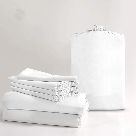100% Real Certified Organic Cotton Bedsheet Set, Full Size 6 Piece 800-Thread-Count Sheet Set, [1 Fitted + 1 Flat + 4 Pillowcases], Extra 30" Deep Pocket - White