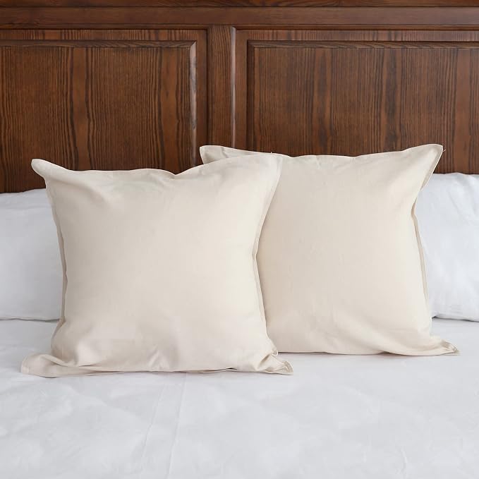 Simple&Opulence Linen Throw Pillow Covers 18x18 Inch Set of 2 Flax Cotton Blend Solid Color Decorative Square Cushion Cover for Couch Sofa Office Soft Breathable Farmhouse - Linen/Beige