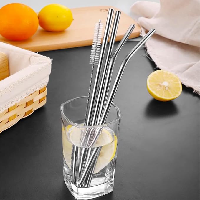 AOTWAN 40-Pack Reusable Stainless Steel Metal Straws, 18 Straight + 18 Bent 8.5'' Metal Straws for 20 oz Tumblers Dishwasher Safe with 4 Cleaning Brushes