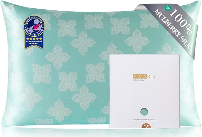 ZIMASILK 100% Pure Mulberry Silk Pillowcase for Hair and Skin Health, Soft and Smooth, Both Sides Premium Grade 6A Silk, 600 Thread Count, with Hidden Zipper, 1pc (Standard 20"x26", Mint Green)