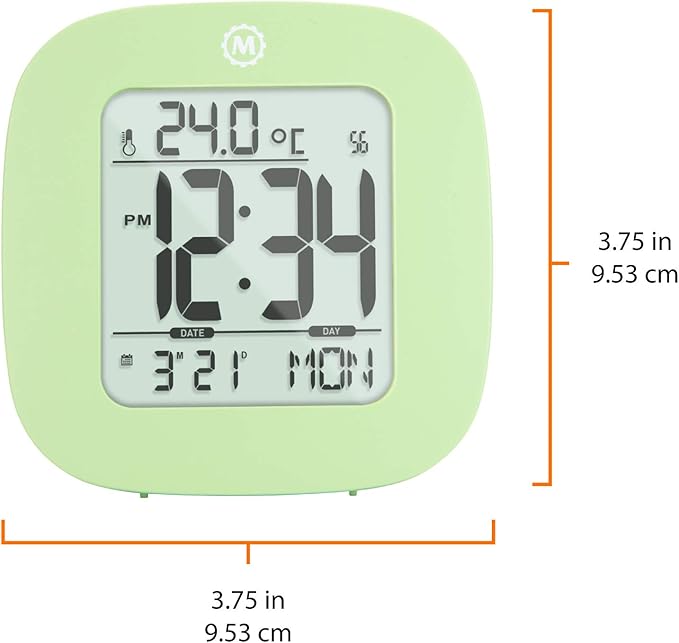 MARATHON Compact Alarm Clock with Temperature and Date (Pistachio Green)