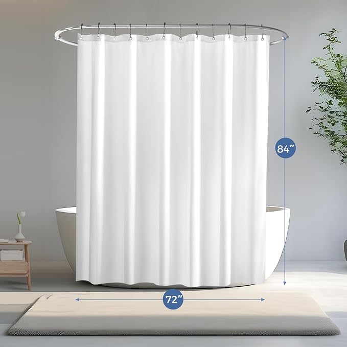 downluxe Waterproof Fabric Shower Curtain Liner, Soft Cloth Shower Liner with Magnets, Machine Washable & Hotel Quality Bathroom Curtain, 72" W x 84" L, White