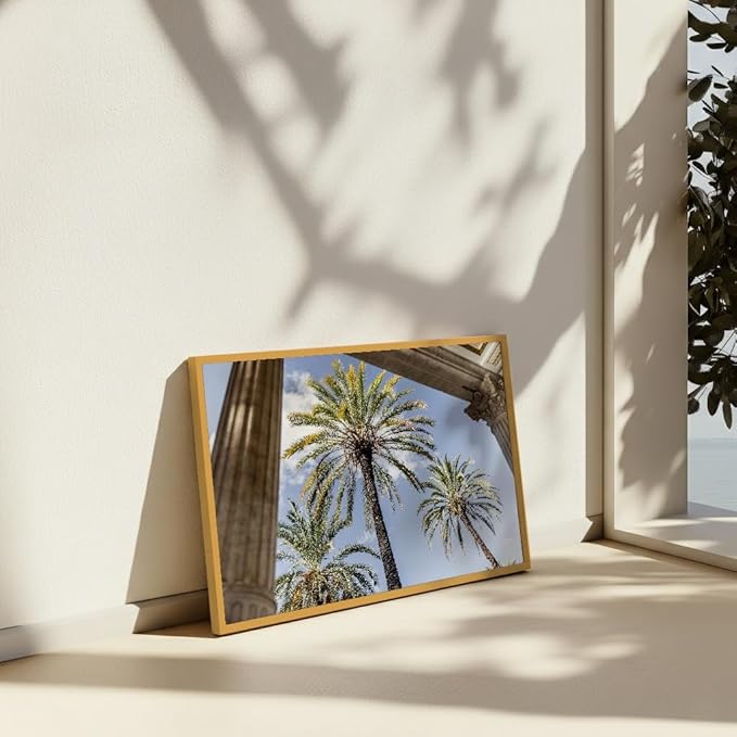 Monem Art Palermo Palm Trees Sicily Print - Tropical European Architecture Poster - Wall Decor for Living Room, Bedroom or Office - 8x10 Gold Framed CANVAS Wall Art by Mareike Bohmer