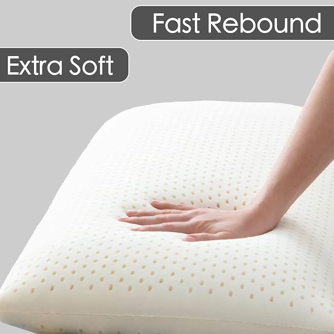 Kiss Dream 100% Natural Talalay Latex Pillow Sleeping Bed Pillows, Extra Soft Luxury Standard Pillow, Perfectly Aligns for Side/Back Pain, Stomach, Neck, Pressure Relief, Removable Cotton Cover