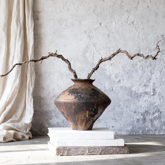Large Wabi Sabi Vase, 11.5" Wabi Sabi Decor Rustic Vase, Brown Ceramic Vase for Centerpiece, Vintage Farmhouse Decor for Home Decorative, Table, Living Room, Bedroom, Bathroom, Kitchen