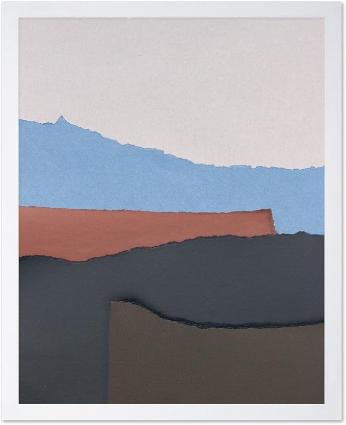 Monem Art Abstract Mountain Landscape Collage Print - Minimalist Scandinavian Art Poster - Wall Decor for Living Room, Bedroom or Office - 12x16 White Framed Wall Art by Mareike Bohmer