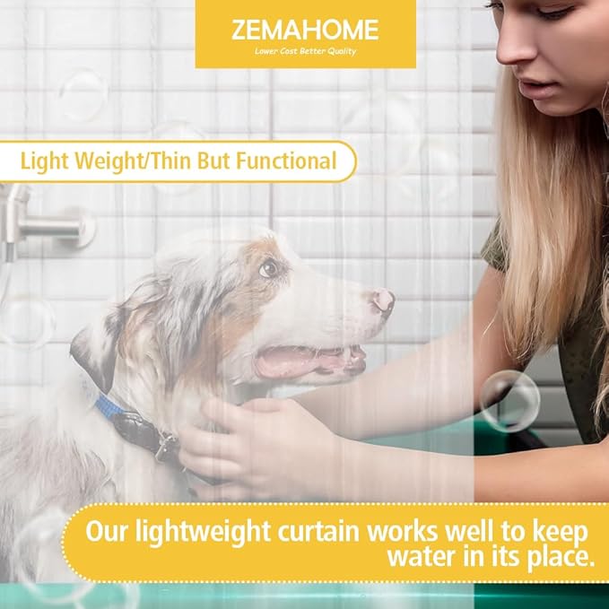 ZEMAHOME Extra Long Clear Plastic Shower Curtain Liner - Lightweight 72" x 96" Transparent Bathroom Shower Showroom Curtain Liner with Rustproof Metal Gromments and Weighted Magnet