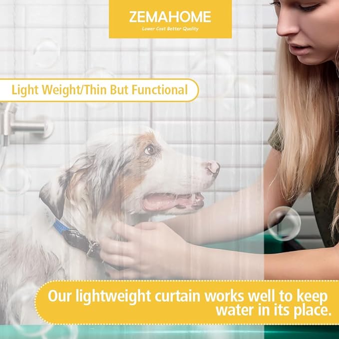 ZEMAHOME Extra Long Narrow Clear Plastic Shower Curtain Liner - Lightweight 54" x 79" Transparent Bathroom Shower Showroom Curtain Liner with Rustproof Metal Gromments and Weighted Magnet