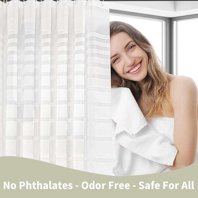 PEVA Shower Curtain Liner - 71x71 Eco-Friendly & Odorless, Clear Striped Waterproof Bathroom Liner, Quick-Dry & Water-Repellent, Heavy-Duty Reinforced Grommets with Hooks