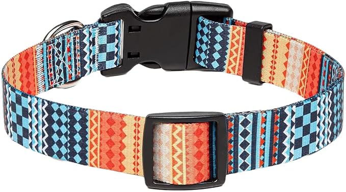 Mihqy Dog Collar with Bohemia Floral Tribal Geometric Patterns - Soft Ethnic Style Collar Adjustable for Small Medium Large Dogs（Bohemian Orange,M）