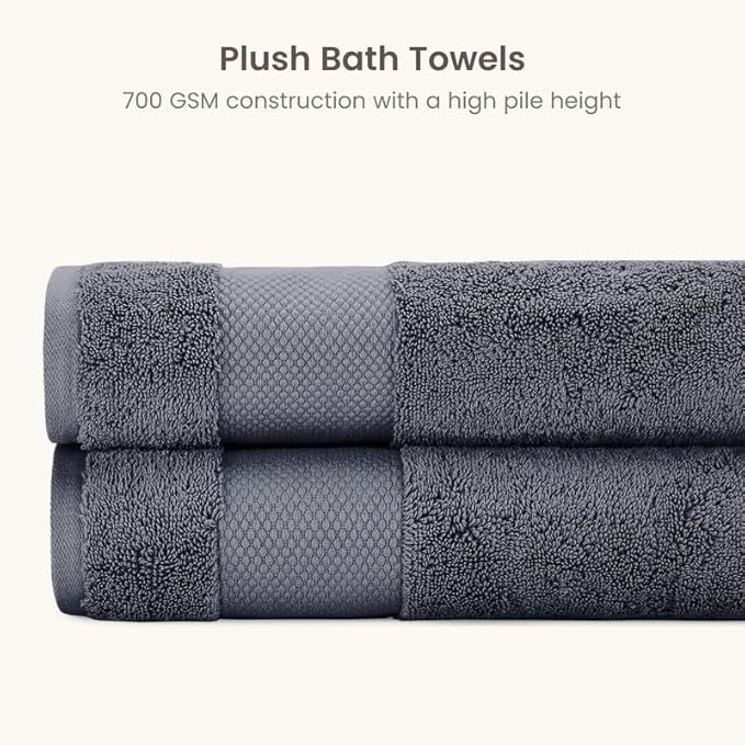 BIOWEAVES 100% Organic Cotton 700 GSM Plush Bath Towels 30" x 58" GOTS Certified - Charcoal, Pack of 2