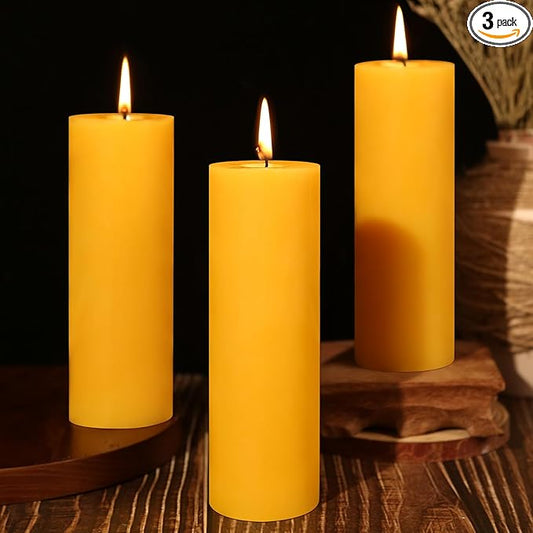 3 Pack Natural Beeswax Pillar Candles 2x6in,360 Hours Long Burning Unscented Beeswax Candles,100% Pure Bees Wax Candles for Home,Emergency,Dripless Pillar Candle Bulk