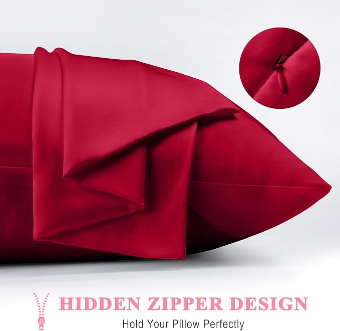 100% Pure Silk Pillowcase 2 Pack for Hair and Skin, Both Sides 23 Momme Grade 6A+ Mulberry Silk Pillowcases with Hidden Zipper, Soft&Smooth Cooling Pillow Cases (Red, Queen 20x30)