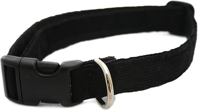Hemp Corduroy Dog Collar - No Pattern (3/4" Small, Black)