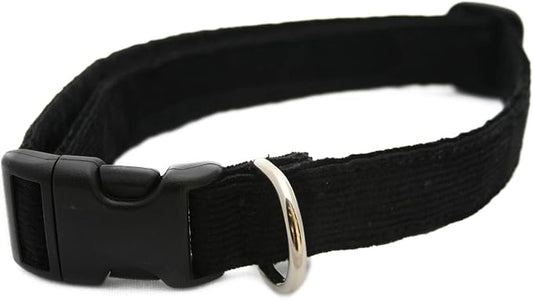 Hemp Corduroy Dog Collar - No Pattern (3/4" Small, Black)