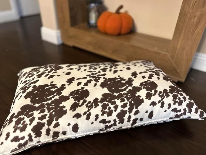 Natural Cotton Canvas Dog Bed – Raw Cotton Filled Pet Cushion Insert, Breathable Eco-Friendly Dog Mattress, Durable Washable Cover with Zipper (Cow Print Brown White, Small 36"x22"x3")