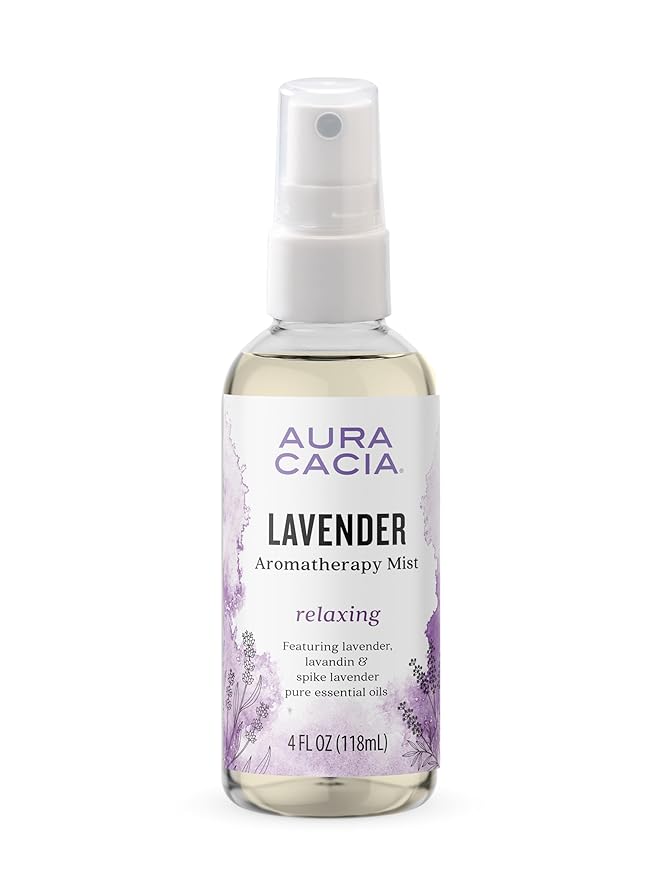 Aura Cacia Relaxing Lavender Aromatherapy Mist, 4-Ounce, Lavender Pure Essential Oils, Sweet & Floral Aroma
