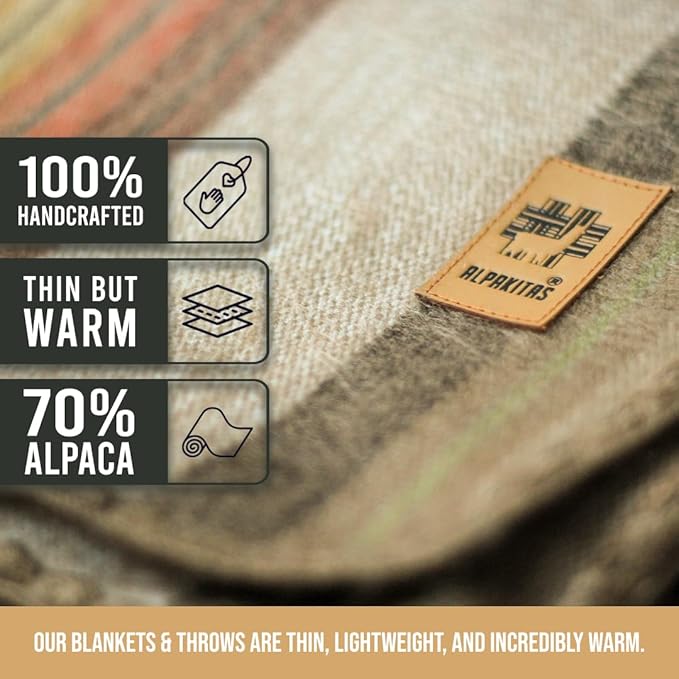 ALPAKITAS Alpaca Wool Blanket - Twin Size Bed Blanket - Alpaca Throw Blanket - Best Gift & Warm Blanket, Lightweight, Couch Blanket or Camp - Outdoor Blanket - 75 x 38 Inches (Brown)