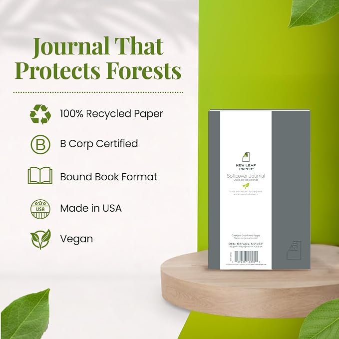 Softcover Journal, Solid Color Cover Charcoal Gray, 8.5" x 5.5", 192 Pages - Lined, Embossed Cover, 100% Post-Consumer Recycled Paper