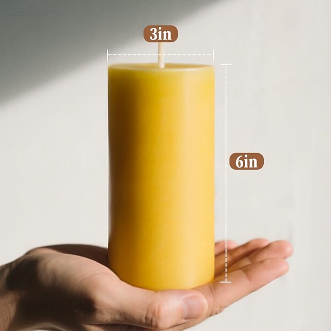 3x6 Inch Beeswax Pillar Candles, 3 Pack 309 Hour Large Bees Wax Candle for Home Emergency Candles, Beeswax Pillar Candle for Home Holidays Decor Spa Relaxation